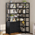 HAUOMS Corner Bookshelf, 7-Tier Bookcases Tall Convertible Book Shelf with 6 Fabric Drawers, Industrial Corner Bookshelves for Living Room, Kitchen, Home Office, Rustic Black