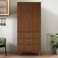 Tall Storage Cabinet, Kitchen Pantry Cabinet with Adjustable Shelves & Fluted Panel Design, Wood Cupboard with 3 Drawers 2 Doors, Tall Home Cupboard for Living Room, Kitchen, Walnut