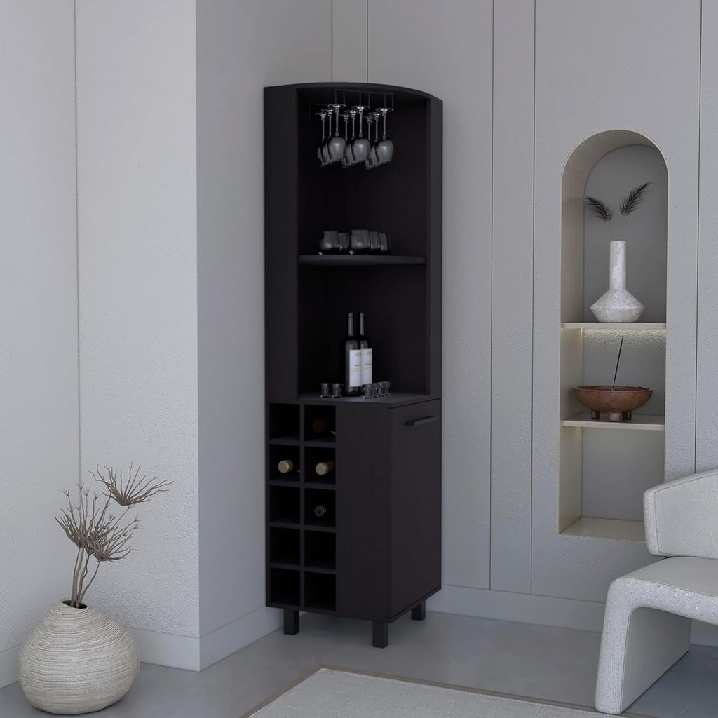 71' Corner Freestanding Storage Cabinet, Kitchen Storage Bakers Rack with 10 Wine Cubbies, Utility Food Cupboard with Cup Rack for Dining, Black