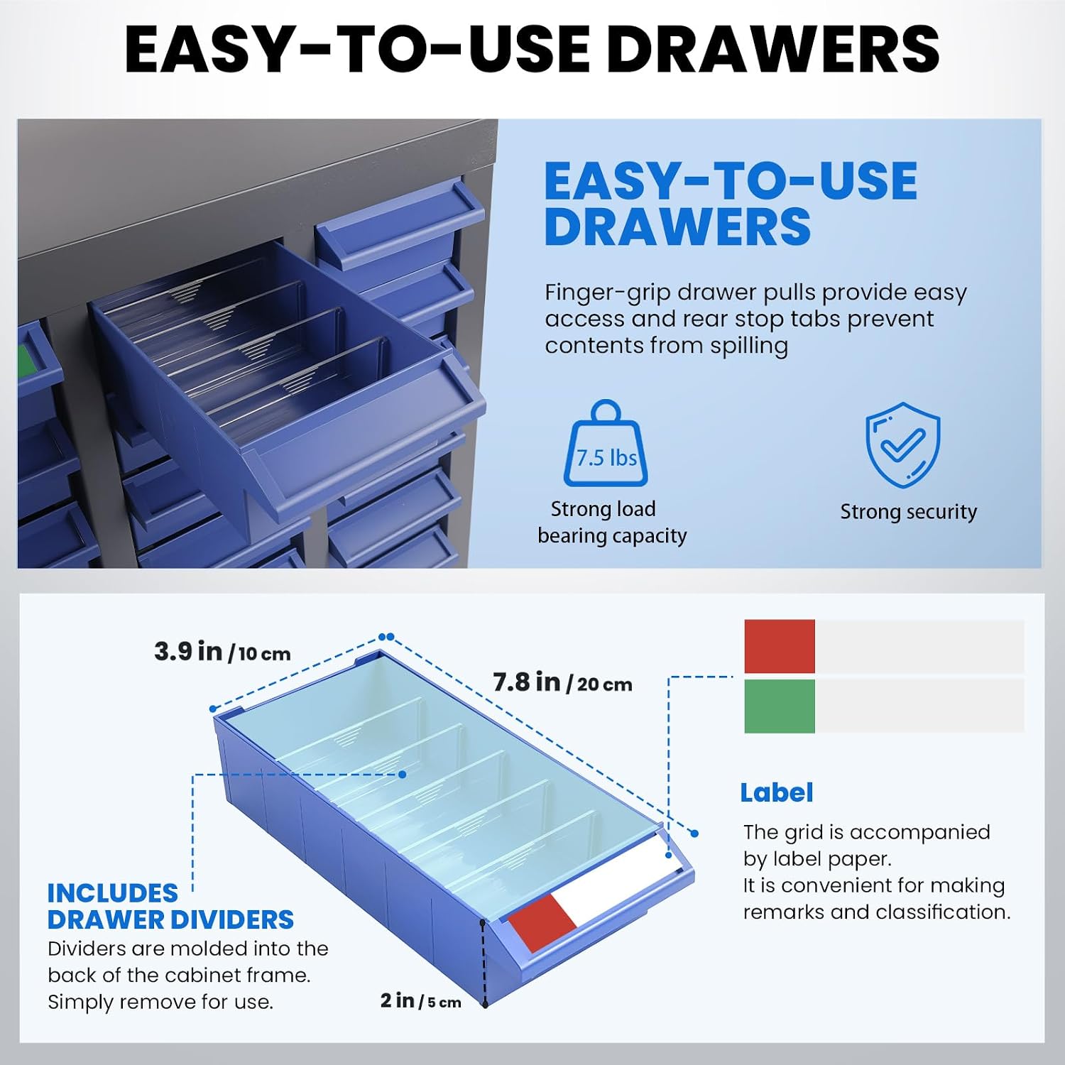 75 Drawer Heavy Duty Parts Cabinet, Stainless Steel Frame|ABS Drawers with Labels/Divider, 550Lbs Nut Bolt Screw Organizer for Workshop, Garage, Hardware Storage