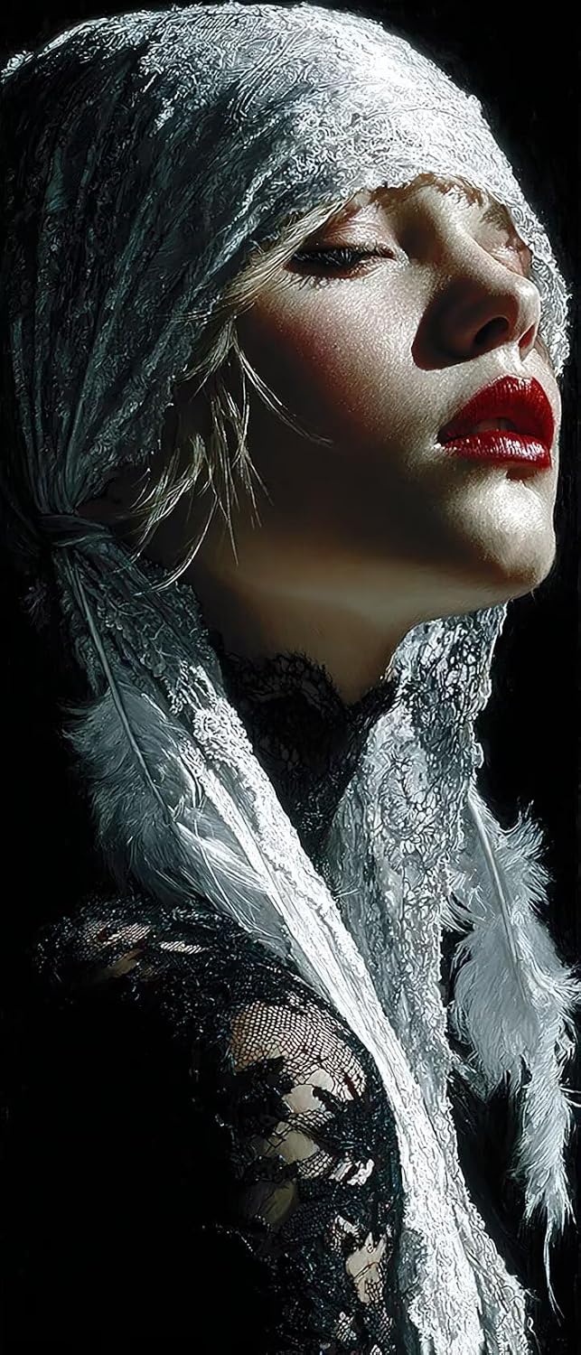 Woman Diamond Painting Red Lips Diamond Art Kits for Adults, 5D Gem Art Painting Kit Beginners DIY Round Full Drill Crystal Dots Embroidery Crafts, Home Wall Decor, Gifts for Women 40x80in xy4-0e