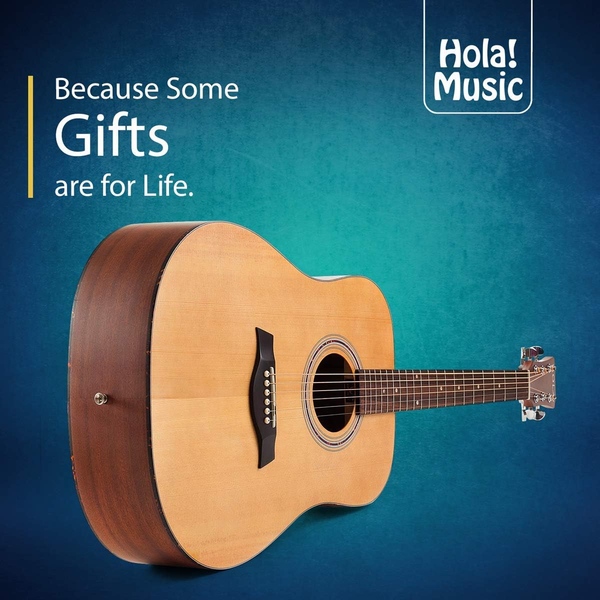 Acoustic Guitar Bundle Dreadnought Series by Hola! Music with EXP16 Steel Strings, Padded Gig Bag, Guitar Strap and Picks, Full Size 41 Inch (Model HG-41N), Natural Satin Finish