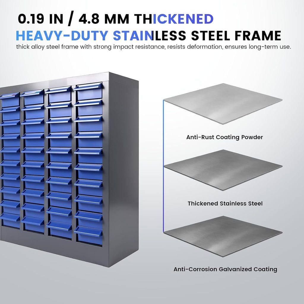 40-Drawer Metal Organizer, Garage Storage Cabinet for Nuts and Bolts, Heavy-Duty ABS Drawers with Alloy Steel Frame, Ideal for Workshop, Office & Home (40 Drawers)