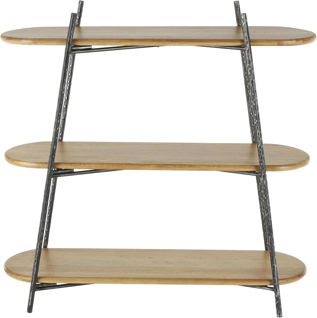 Deco 79 Wood Storage Shelving Unit Oval Shaped Shelving Unit with Black Metal Frame, Display Shelf 43' x 14' x 42', Brown