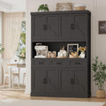 HITHOS 76' Tall Kitchen Pantry Storage Cabinet, 55' Wide Kitchen Hutch Cabinet with Storage Drawers, Large Food Pantry with Microwave Stand, Modern Cupboard with Hutch for Dining Living Room, Black
