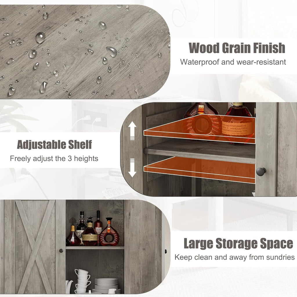 GarveeHome Small Storage Cabinet, Farmhouse Sideboard Buffet Cabinet with 2 Doors and Adjustable Shelves, Accent Entryway Console Cabinets for Living Room, Dining Room (Rustic Gray, 2 Pieces)