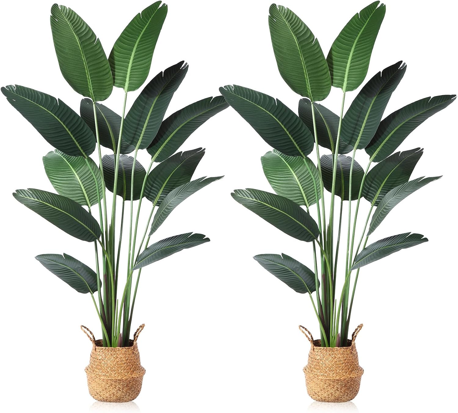 Ferrgoal Artificial Bird of Paradise Plants 6 Ft Fake Tropical Tree with Woven Basket, Faux Banana Leaf Plant for Home Indoor Outdoor Office Modern Decor Green 2 Set