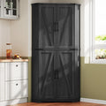 Dripex 71' Black Farmhouse Corner Pantry Cabinet with LED Light, Tall Storage Cabinet with Doors & Adjustable Shelves, Food Pantry for Kitchen, Living Room, Dining Room