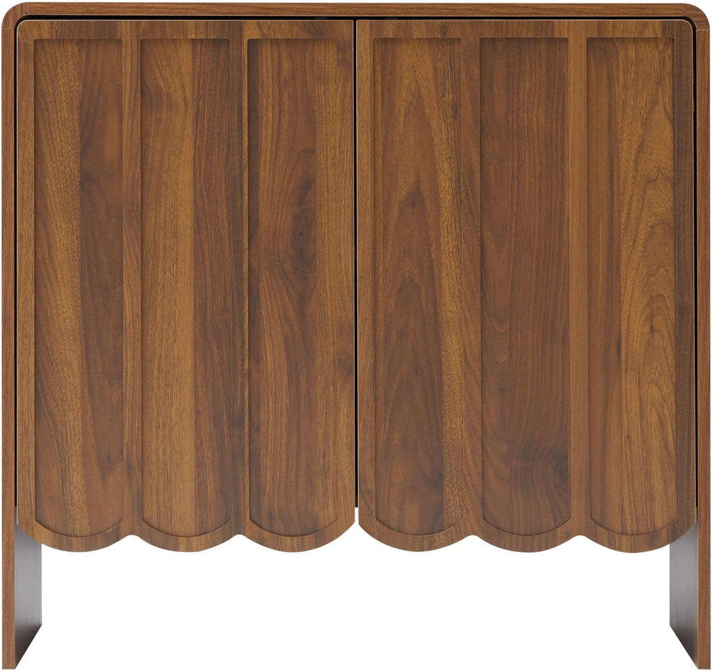 ORRD Sideboard Buffet Cabinet Set of 2, Accent Storage Cabinets with 2 Doors, Farmhouse Wood Cabinet with Adjustable Shelves and Wave Panel for Living Room, Dining Room, Entry - Walnut