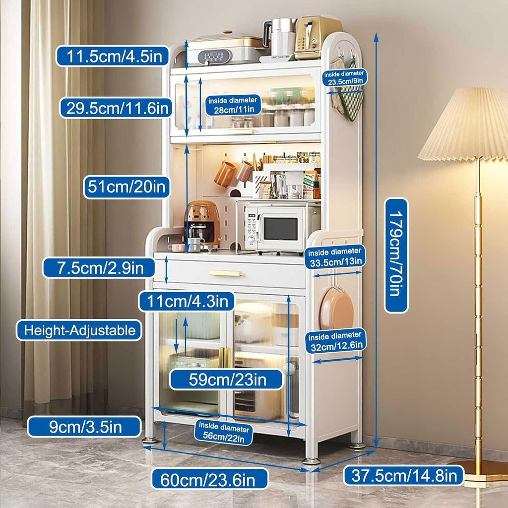 5-Tier Kitchen Bakers Rack with Drawer Coffee Cabinet Adjustable Shelf Pegboard Organizer Pantry Hutch for Home Kitchen All occasion(179x60cm)