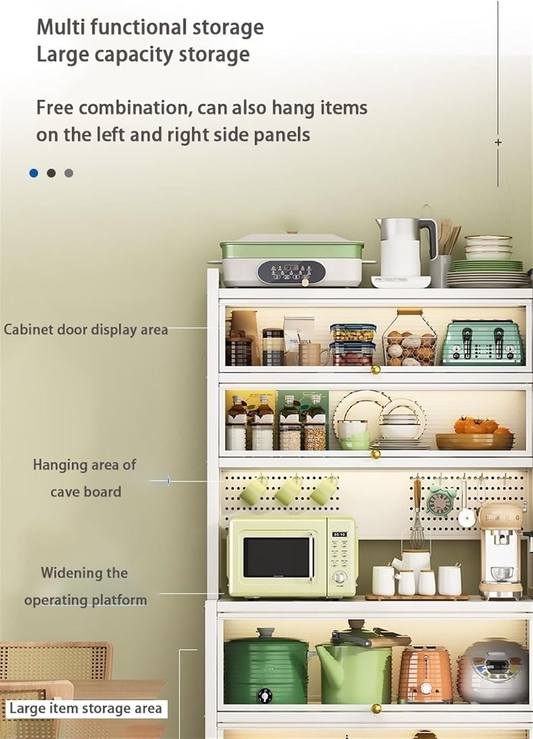 5/6 Tier Microwave Stand with Storage Bakers Rack with Drawers Coffee Pub Station Organizer with Flip Doors Vintage Kitchen Utility Storage Shelf(Gray,6 Layer)