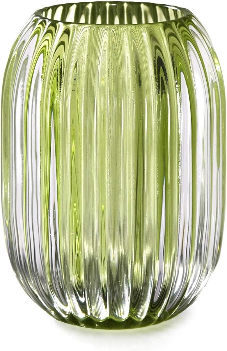 Serene Spaces Living Green Optical Glass Votive Holder, Perfect for Weddings and Home Décor, 5' Tall and 3.5' Diameter, Set of 12