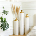 Modern White Droplet Floor Vase Set of 3 - Large Glazed Metal Floor Vases for Home Decor, Living Room & Entryway Decorations (White - 33.4'/ 28.7'/ 24.4' Height)