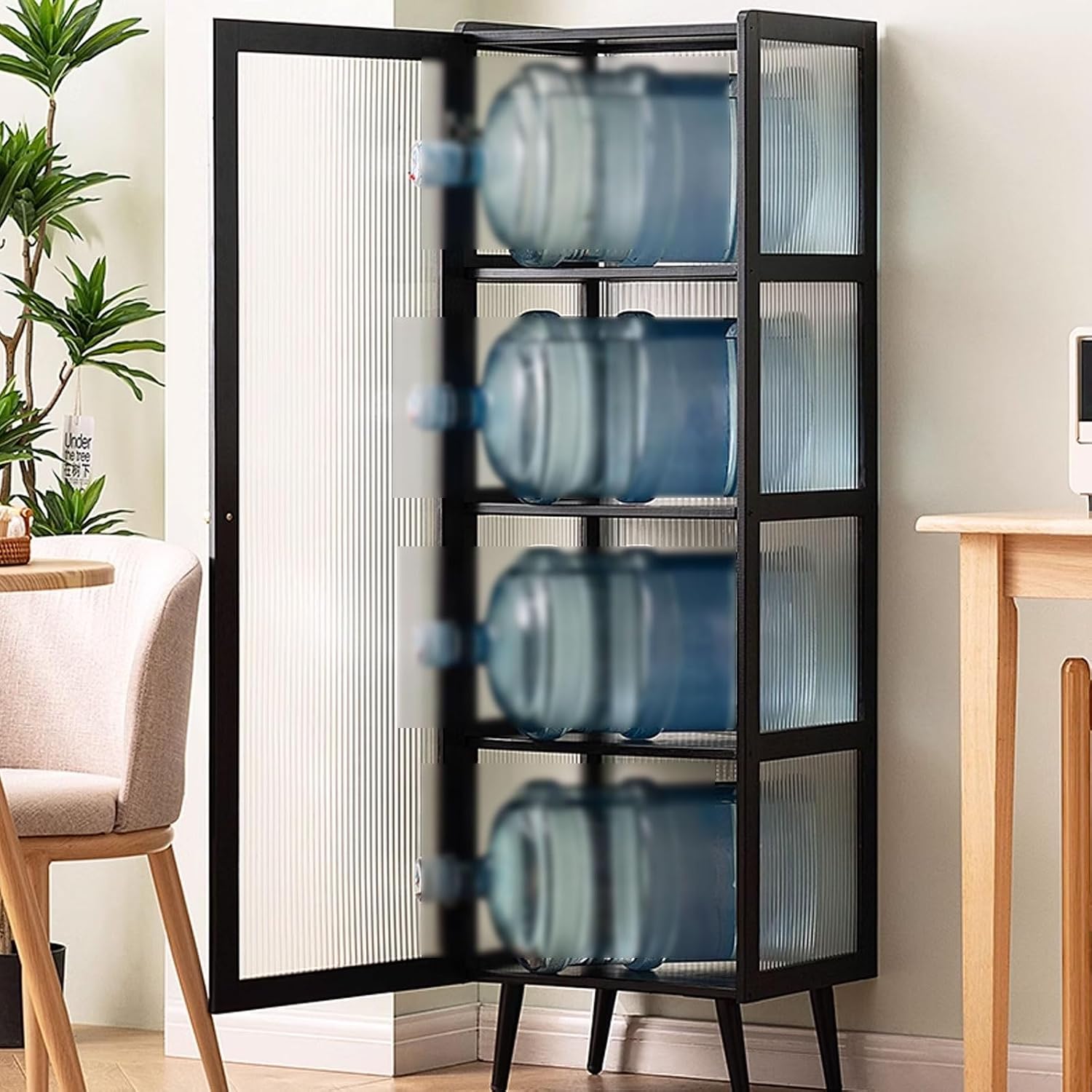 Bakers Rack with Storage Cabinet Doors Kitchen Shelves Freestanding with Doors Four-Sided Acrylic Door Panel, Easy to Display, for Utensils, Pots, Pans, Spices(42 * 33 * 107)