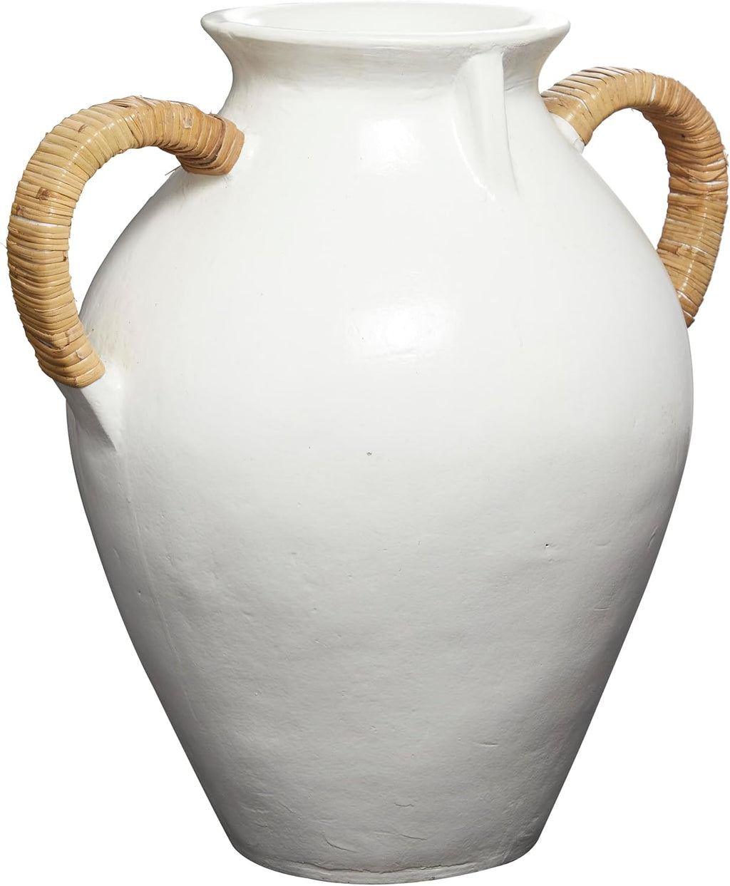 Deco 79 Ceramic Decorative Vase Jug Inspired Centerpiece Vase with Rattan Wrapped Handles, Flower Vase for Home Decoration 17' x 13' x 19', White