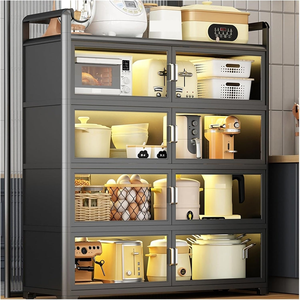 Kitchen Storage Rack with Doors, Corner Bakers Racks, Kitchen Shelving Unit Double Door Magnetic Design, for Kitchen, Dining Room(Small)