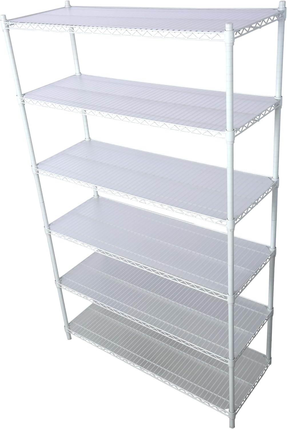 Heavy-Duty 6-Tier NSF Commercial Shelving Unit - 6000LB Capacity Adjustable Metal Storage Rack with Wheels, 84' H x 48' L x 20' D, Steel Wire Shelving for Warehouse/Garage/Restaurant (White)