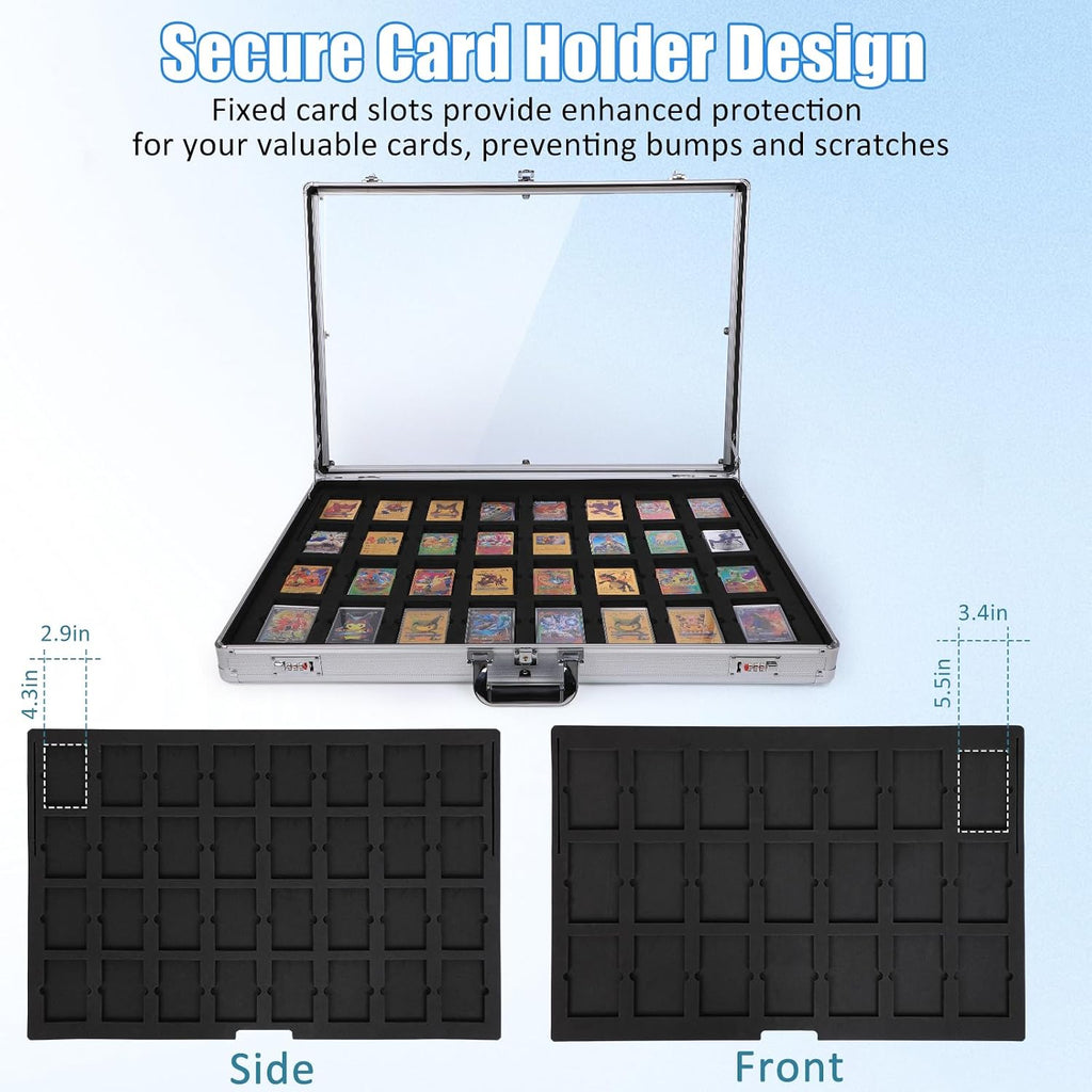 Upgraded 34' x 22' Card Display Case, Trading Card Display Case with Aluminum Frame & Acrylic Side Panels, Dual Security with Combination & Key Lock, Perfect for Trade Shows & Card Display(Sliver)