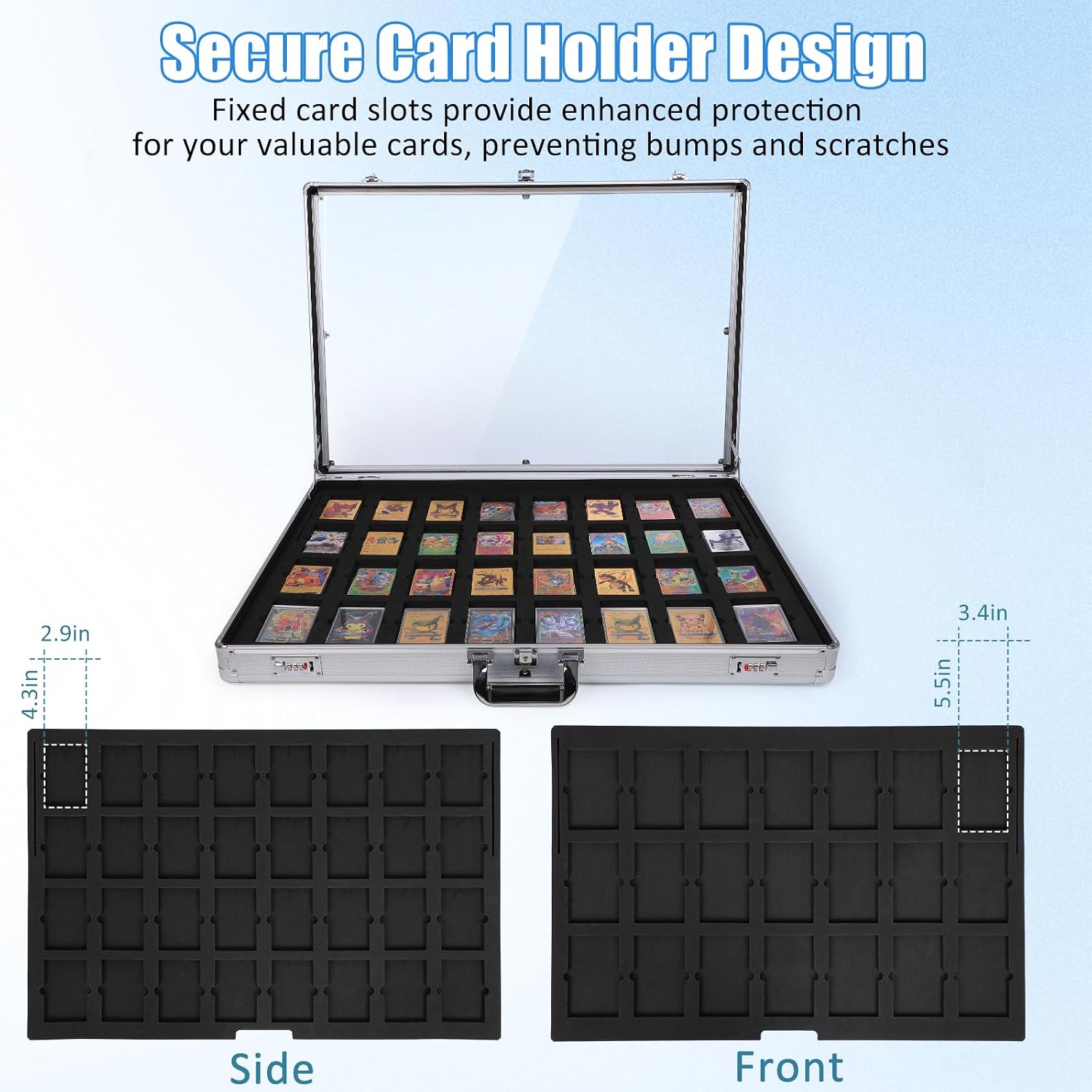 Upgraded 34' x 22' Card Display Case, Trading Card Display Case with Aluminum Frame & Acrylic Side Panels, Dual Security with Combination & Key Lock, Perfect for Trade Shows & Card Display(Sliver)