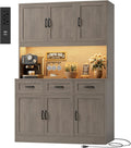 HOSTACK 72' Tall Kitchen Pantry Cabinet with Charing Station | LED Lights, 47' W Kitchen Pantry Storage Cabinet with Countertop, Modern Kitchens Hutch Cabinets with Storage for Dining Room, Ash Gray
