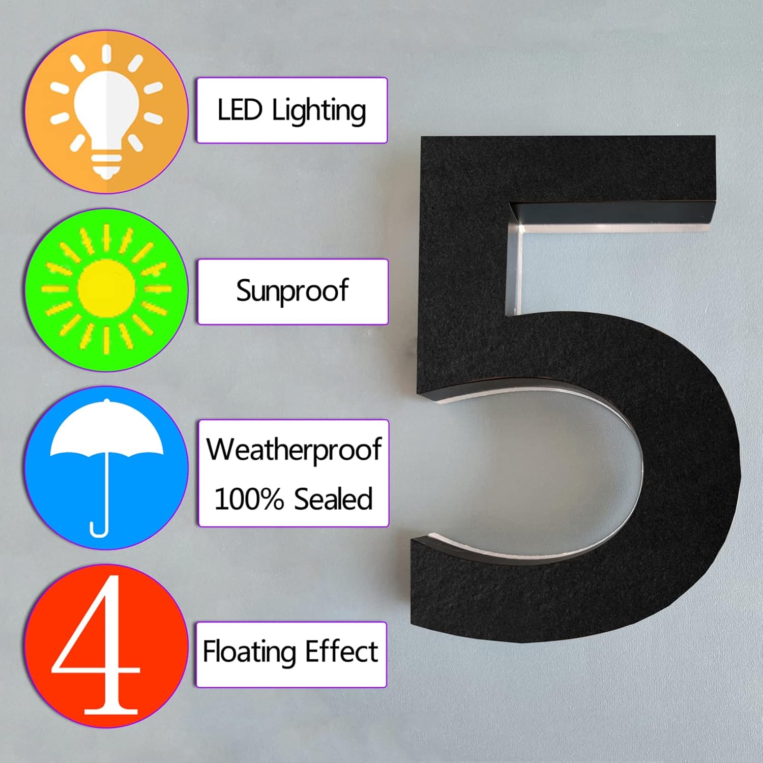 Modern Backlit LED House Numbers 14', Stainless Steel Acrylic Light Up LED Address Number Sign, Waterproof Outdoor Illuminated Address Numbers,3