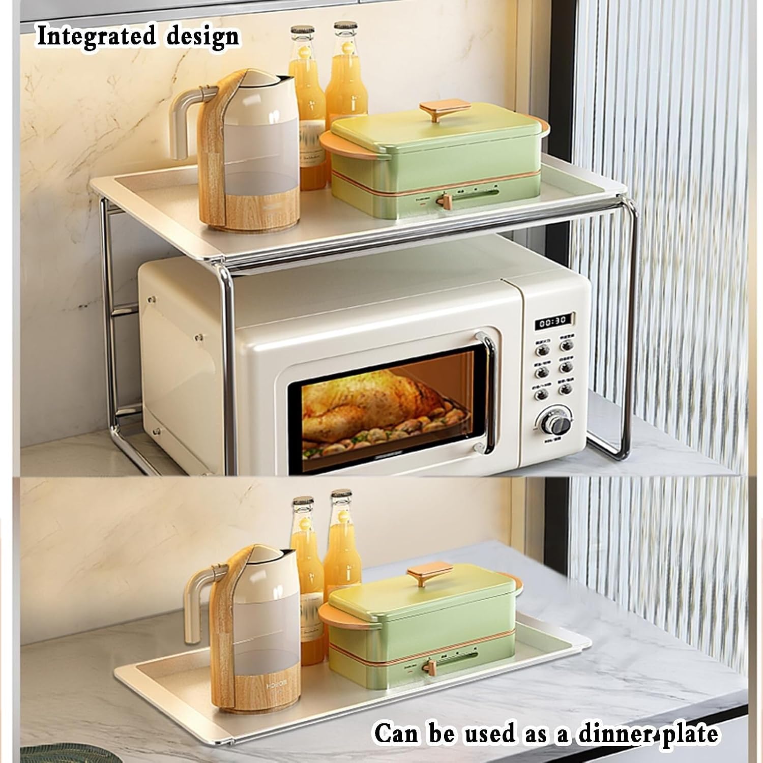 Microwave Oven Rack,Modern Kitchen Baker's Rack - Space-Saving Microwave Stand & Versatile Countertop Shelf, Ideal for Rice Cooker & Kitchen Storage (28x38x34cm)