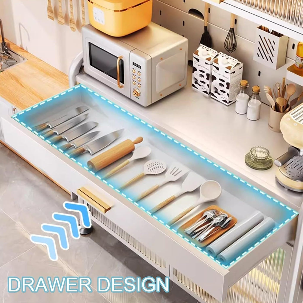 5-Tier Kitchen Bakers Rack with Adjustable Shelves, Microwave Stand & Drawers, Sturdy Metal Frame, Black, 80cm (Style C, 70cm) - Perfect for Organizing Kitchen Space.