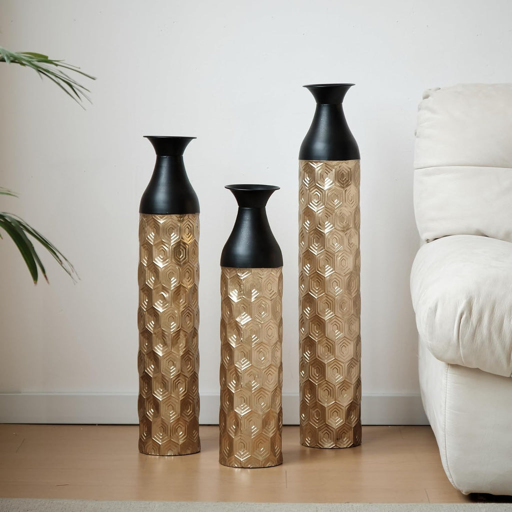 Floor Vases Decorative Tall - 24.8/29.1/33.8 in Metal Cylinder Vases Extra Large Decorative Vase Set of 3 Living Room Luxury Big Standing Decor for Dining Bedroom Home Corner Indoor