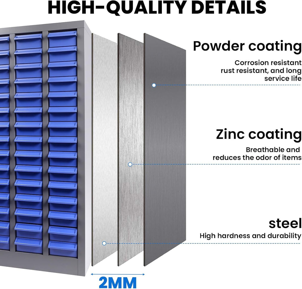 75 Drawer Heavy Duty Parts Cabinet, Stainless Steel Frame|ABS Drawers with Labels/Divider, 550Lbs Nut Bolt Screw Organizer for Workshop, Garage, Hardware Storage