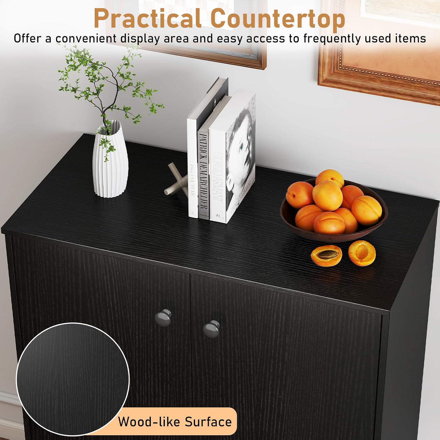 LOKO 2-Door Storage Cabinet, Modern Floor Cabinet with 3-Tier Shelf, Freestanding Side Cabinet with Anti-Toppling Device, Storage Organizer for Living Room, Kitchen, Dining Room, Entryway (Black)