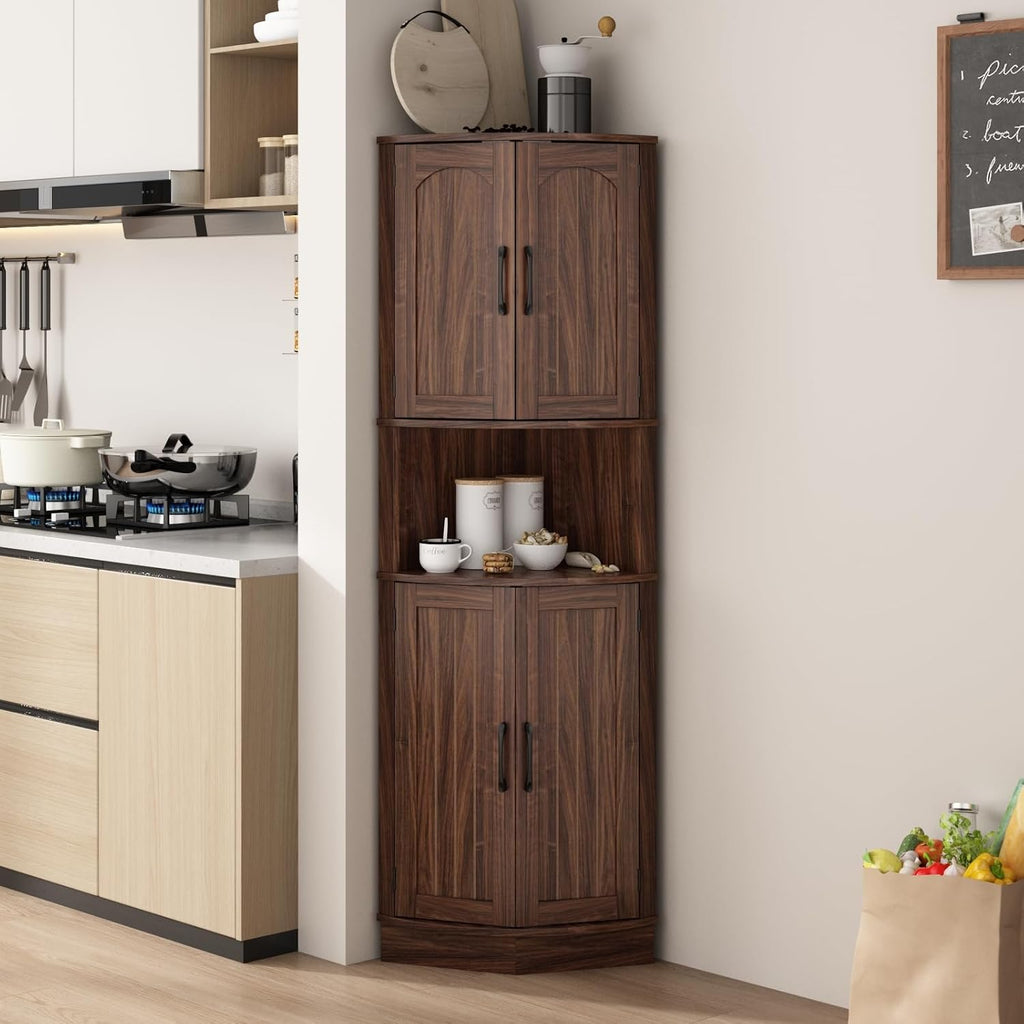 HOKYHOKY Tall Corner Cabinet, 64.7' Corner Storage Cabinet with 4 Doors and 5 Storage Shelves, Farmhouse Space Saver with Arched Door Design for Living Room, Kitchen, Bathroom, Office