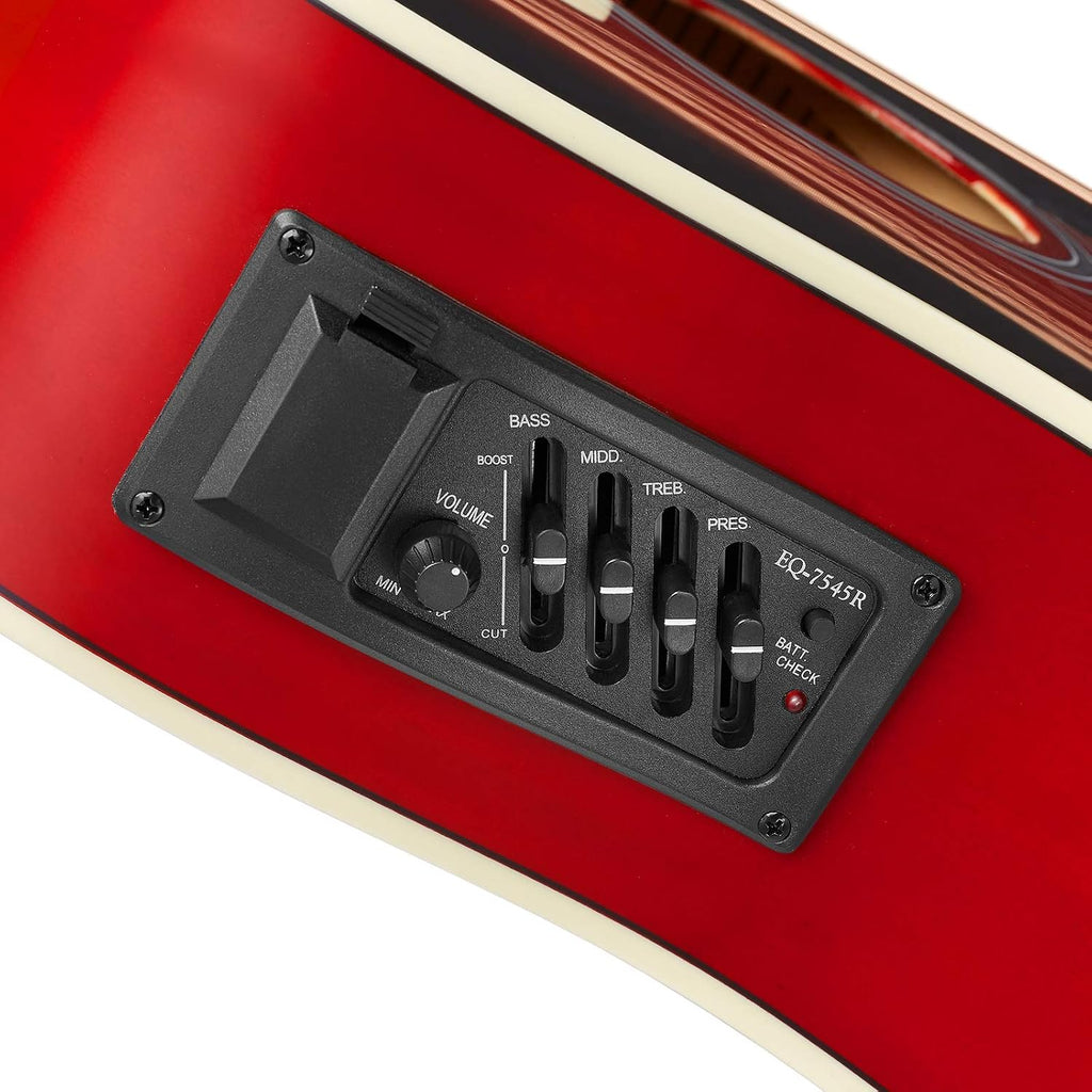 Ashthorpe Full-Size Dreadnought Acoustic-Electric Guitar Bundle - Premium Tonewoods - Red