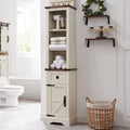 OKD 68' Tall Bathroom Storage Cabinet, Farmhouse Storage Cabinet with Barn Door & Drawer, Adjustable Shelves, Tall Linen Tower for Bathroom, Living Room, Rustic Oak with Antique White