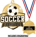 Crown Awards 2 1/4' Royal Soccer Medals, Shiny Gold Soccer Medals with Free Engraving