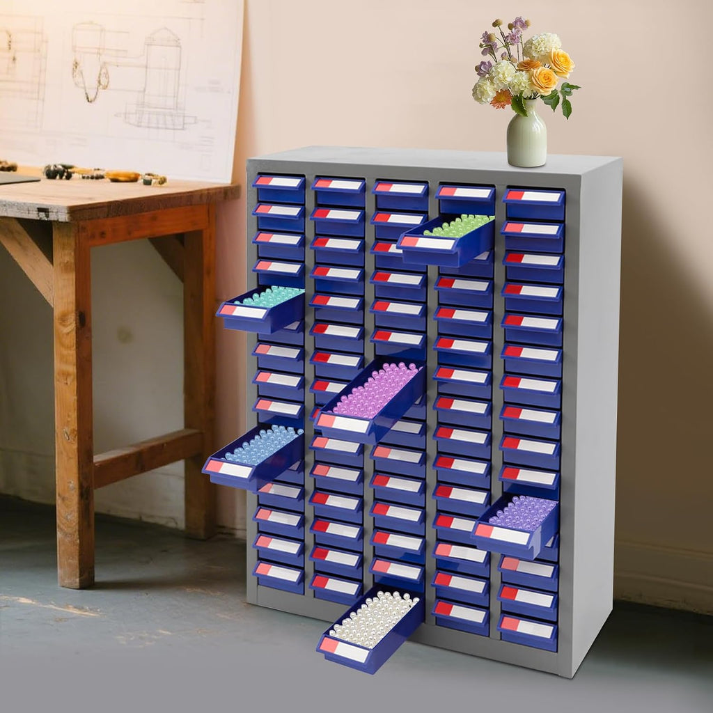 Bolt and Nut Tool Storage Cabinet,Parts Cabinet,Organization Shelves with ABS Material Drawer,Metal Organization Shelves for Garage, Store, Workshop (Blue 75 Drawers)