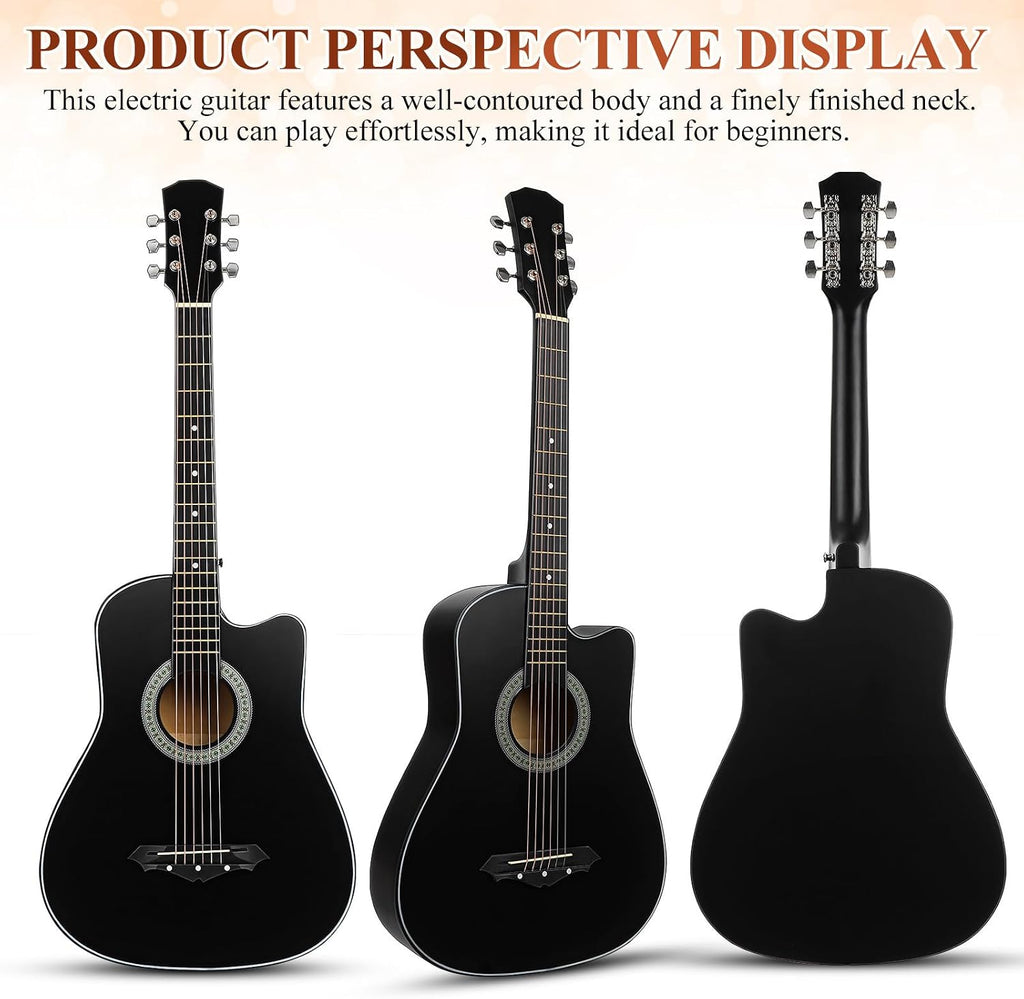 LIOOBO Beginner Acoustic Guitar: 38 Inch Basswood Guitar Basic Starter Kit with Gig Bag, Picks, and Protective Plate - Musical Instrument Present