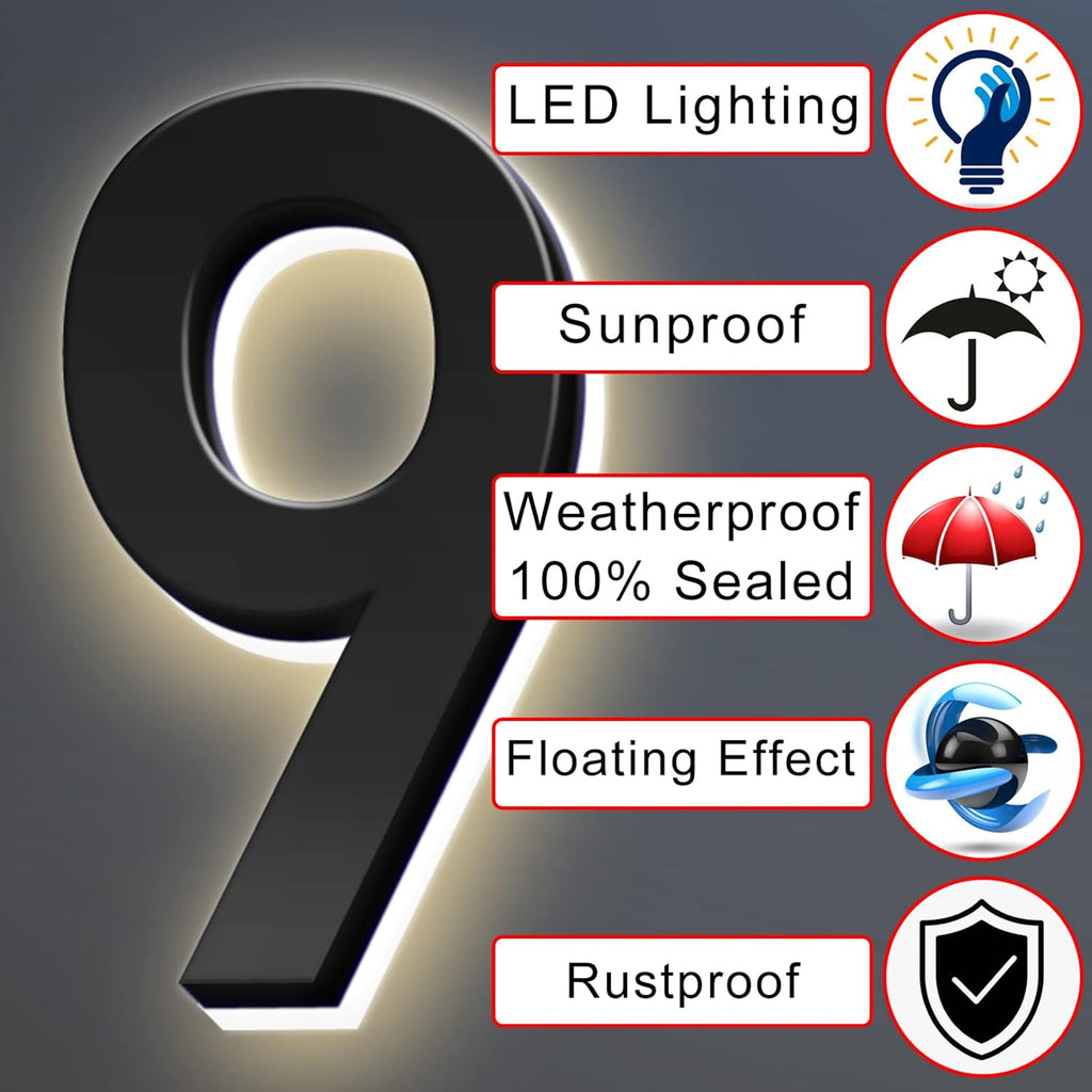 Backlit Illuminated LED House Numbers, Matte Black, Address Signs Lighted Plaque, Outdoor/Indoor, Modern, Weatherproof And Corrosion Resistant, Day & Night,16 Inch/40cm,6