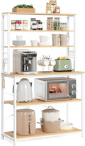 VASAGLE Coffee Bar, 39.4 Inches Baker's Rack for Kitchen with Storage, 6-Tier Kitchen Shelves with 6 Hooks, Microwave Stand, Modern, Golden Oak and Cloud White UKKS039Y09