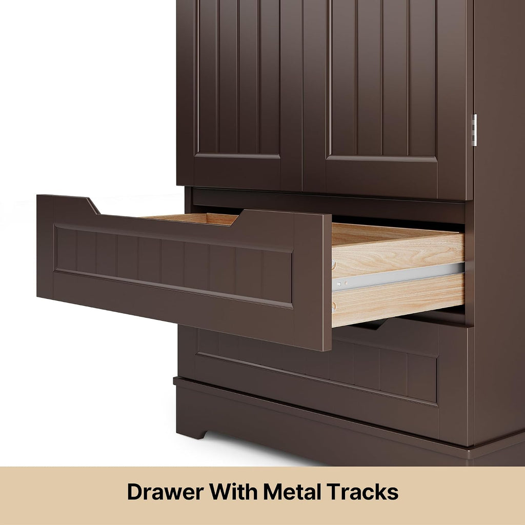 Gizoon Kitchen Pantry Cabinet with Drawers, 47' Small Food Pantry Storage Cabinet with 6 Door Shelves for Snack and Spice, Freestanding Craft Storage Cabinet for Craft Room, Dark Brown, Painted