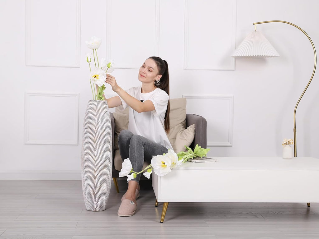 Leewadee Decorative Tall Floor Vase for Living Room Decor, 34 inches, White Wash, Resin
