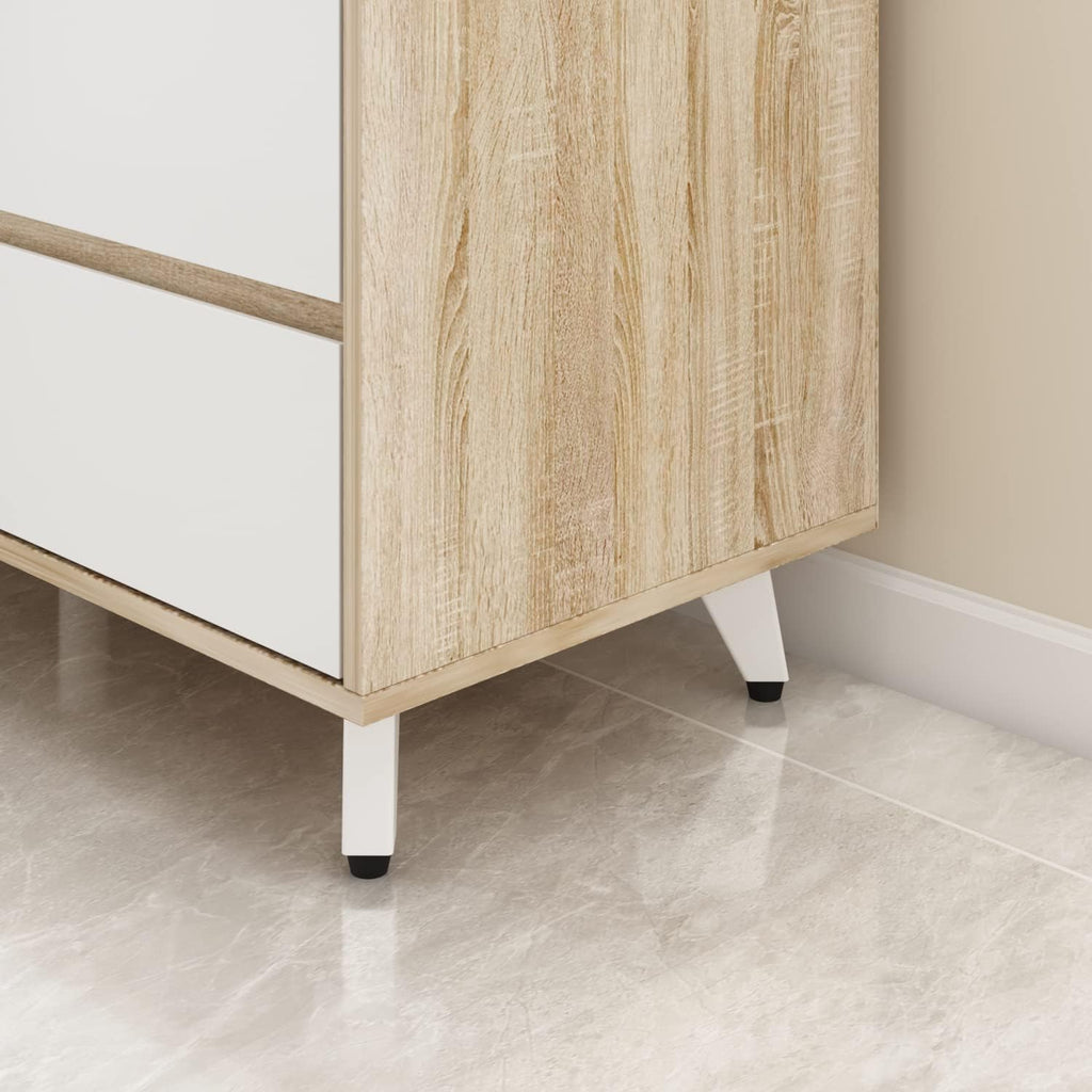 ECACAD Freestanding Kitchen Pantry Storage Cabinet with Glass Doors, Shelves & Drawers, Modern Sideboard Buffet Cabinet, Wood Kitchen Cupboard with Hutch and Hooks, Walnut and White