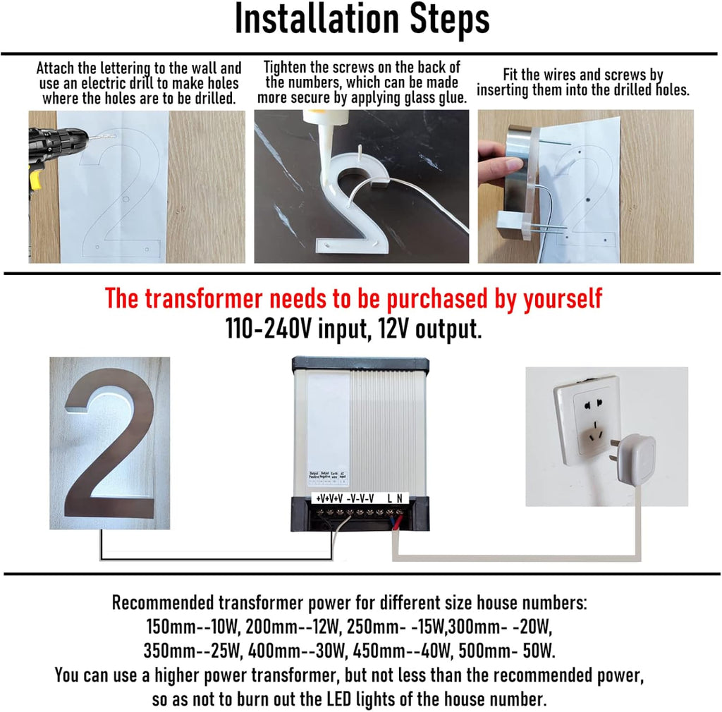 14' Illuminated LED House Numbers For Outside, Backlit LED Address Signs For Home, LED Address Lights For House, Light Up House Number Sign For Outdoor,F