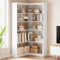 IDEALHOUSE Corner Bookshelf 72.8in Farmhouse Bookcase Large Bookshelves Wood Bookcase Tall 5 Tier Corner Shelf L Shaped Bookshelf Storage Display Rack Living Room Bedroom (White, Half Panel)
