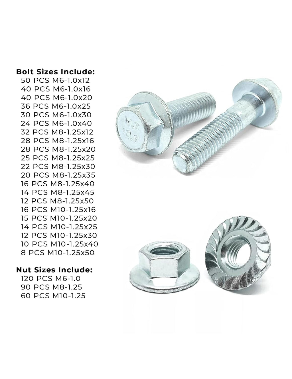 Metric Class 10.9 JIS Hex Cap Flange Frame Bolts & Serrated Flange Nuts Assortment Kit - Pieces!