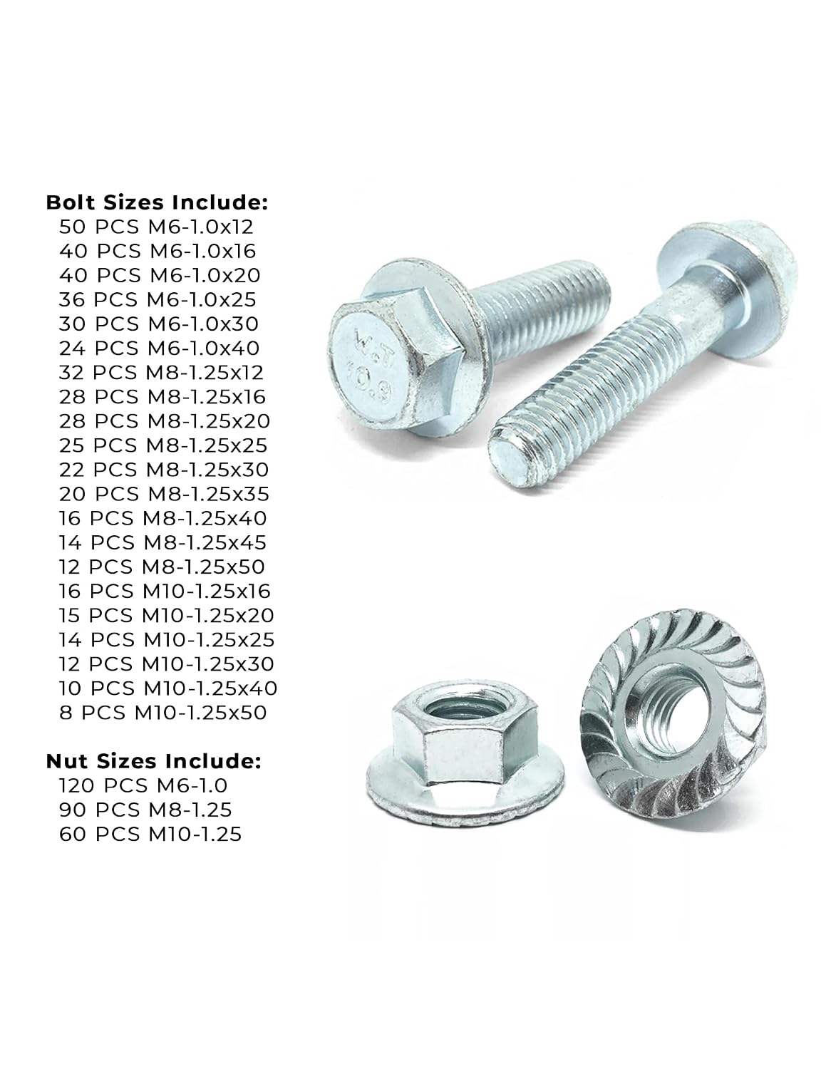 Metric Class 10.9 JIS Hex Cap Flange Frame Bolts & Serrated Flange Nuts Assortment Kit - Pieces!