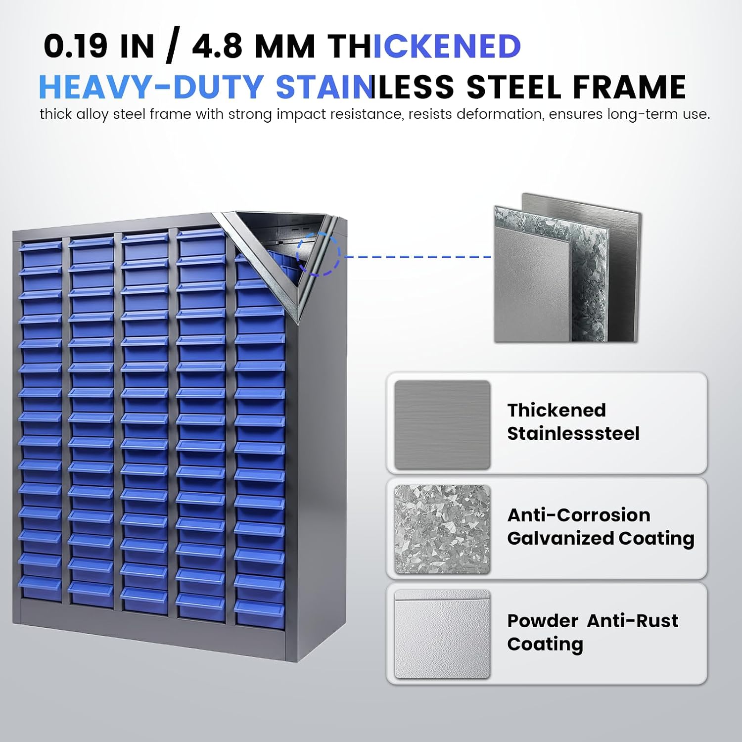 75-Drawer Small Parts Organizer, Nut and Bolt Organizer, Bolt Bin with ABS Drawers, Metal Storage Cabinet for Garage, Workshop, Home & Office, Tool Cabinet with Drawer