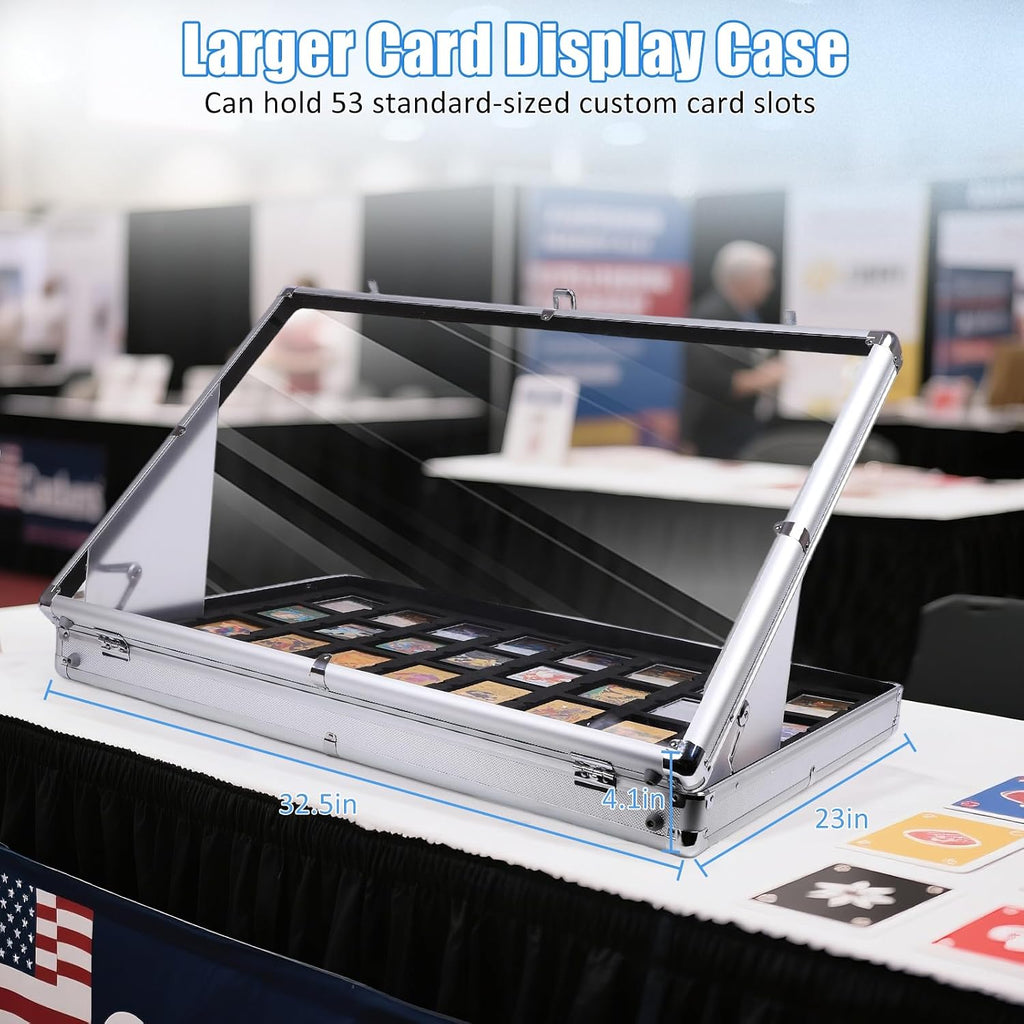 Upgraded 34' x 22' Card Display Case, Trading Card Display Case with Aluminum Frame & Acrylic Side Panels, Dual Security with Combination & Key Lock, Perfect for Trade Shows & Card Display(Sliver)