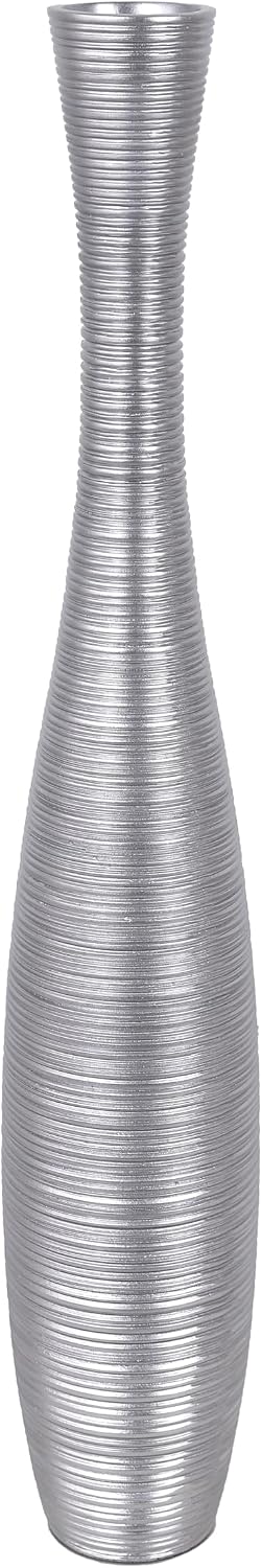 Leewadee Decorative Tall Floor Vase for Living Room Decor, 34 inches, Silver, Resin