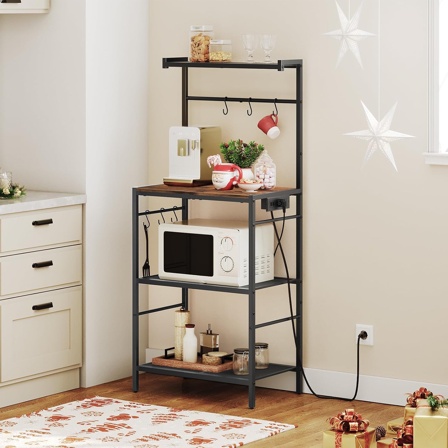 MAHANCRIS Bakers Rack with Drawer and Bakers Rack with Charging Station Bundle, Coffee Bar Station, BRHR48E01-BRHR35E01