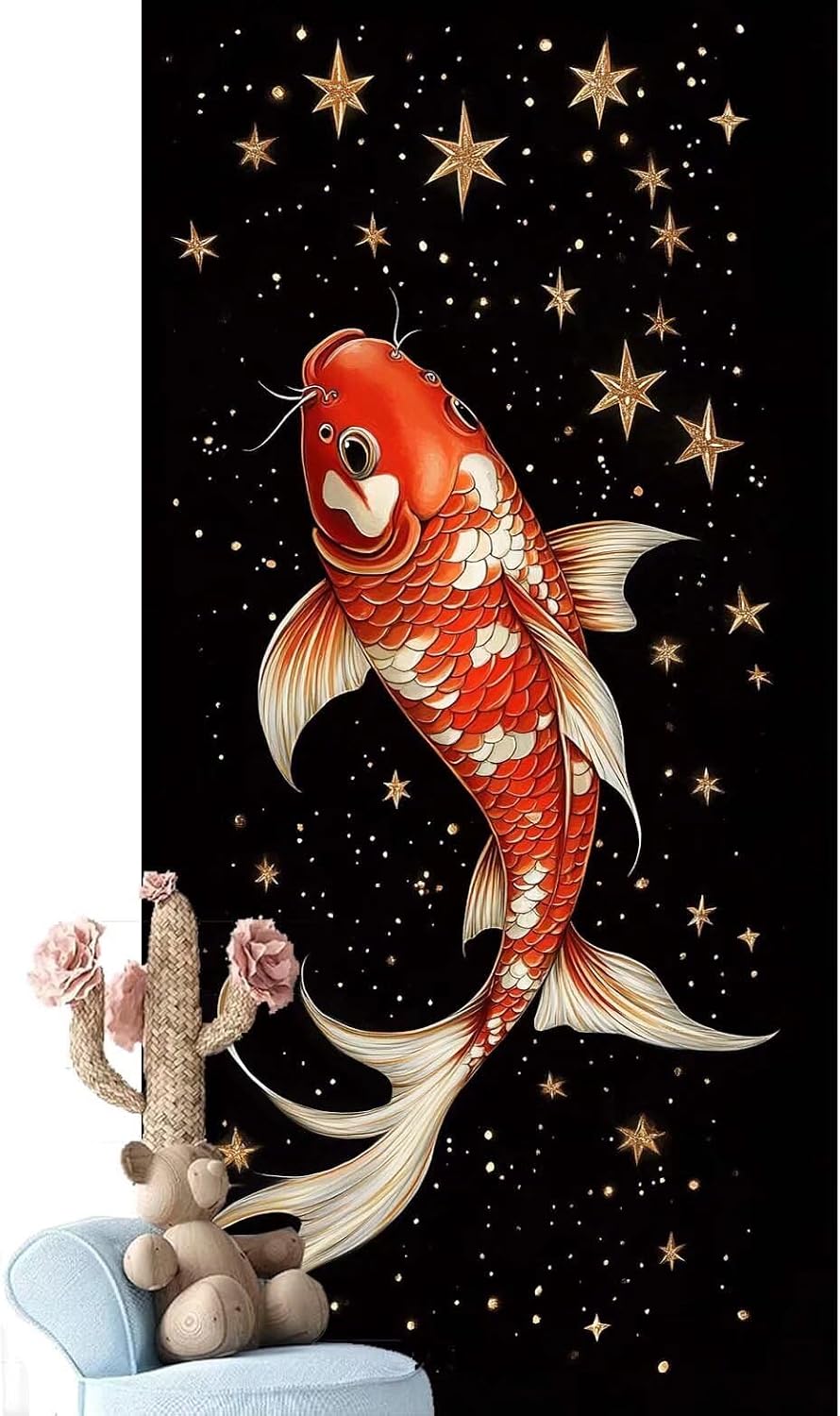 Paint by Numbers Kits for Adult Beginners,Red Paint by Numbers Koi DIY Paint by Numbers Painting with Paints and Brushes Kits,DIY Oil Painting Paint by Numbers,for Home Decor (NO Frame) 80x220cm V-942